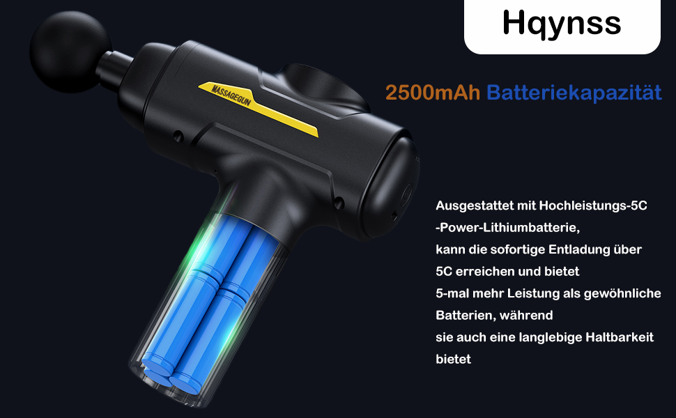 Масажер для м'язів Hqynss - глибокий масаж тканин, 6 насадок, 30 швидкостей, USB-C, для спини та шиї