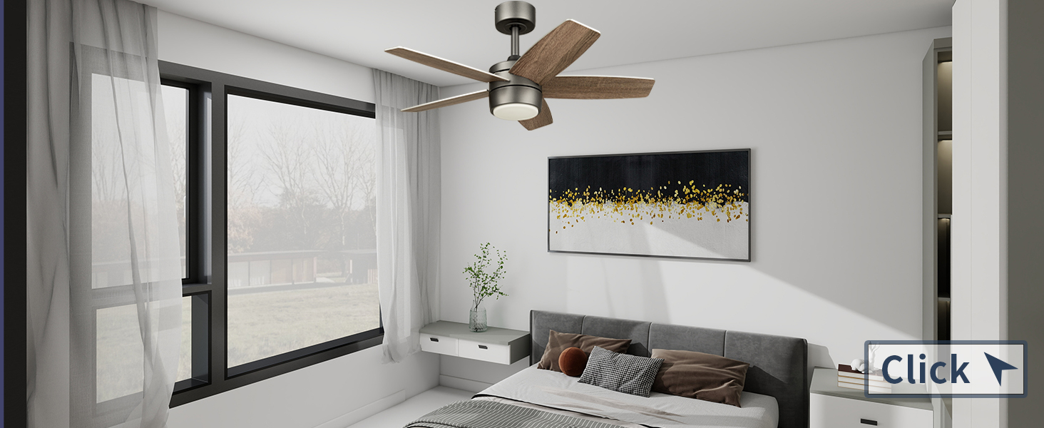 Стеляний вентилятор 91 см для маленьких кімнат: сучасний вентилятор з регульованим освітленням та дистанційним керуванням – реверсивний, тихий, з 6 швидкостями для маленьких спалень - 230V бронза+горіх