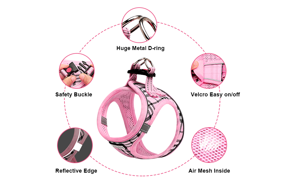 Шлейка для собак Suredoo для маленьких собак з повідком, анти-тягнуча, світловідбиваюча, дихаюча, нагрудна, для цуценят (Червоно-біла клітинка, M, Обхват грудей: 34-39см)