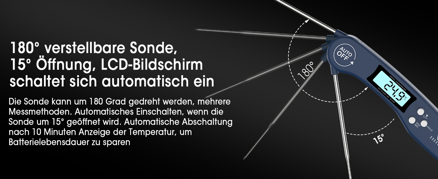 Цифровий термометр для м'яса DOQAUS: приготування на грилі, BBQ, варіння. Швидке зчитування, довга сонда, LCD-дисплей, автовимкнення