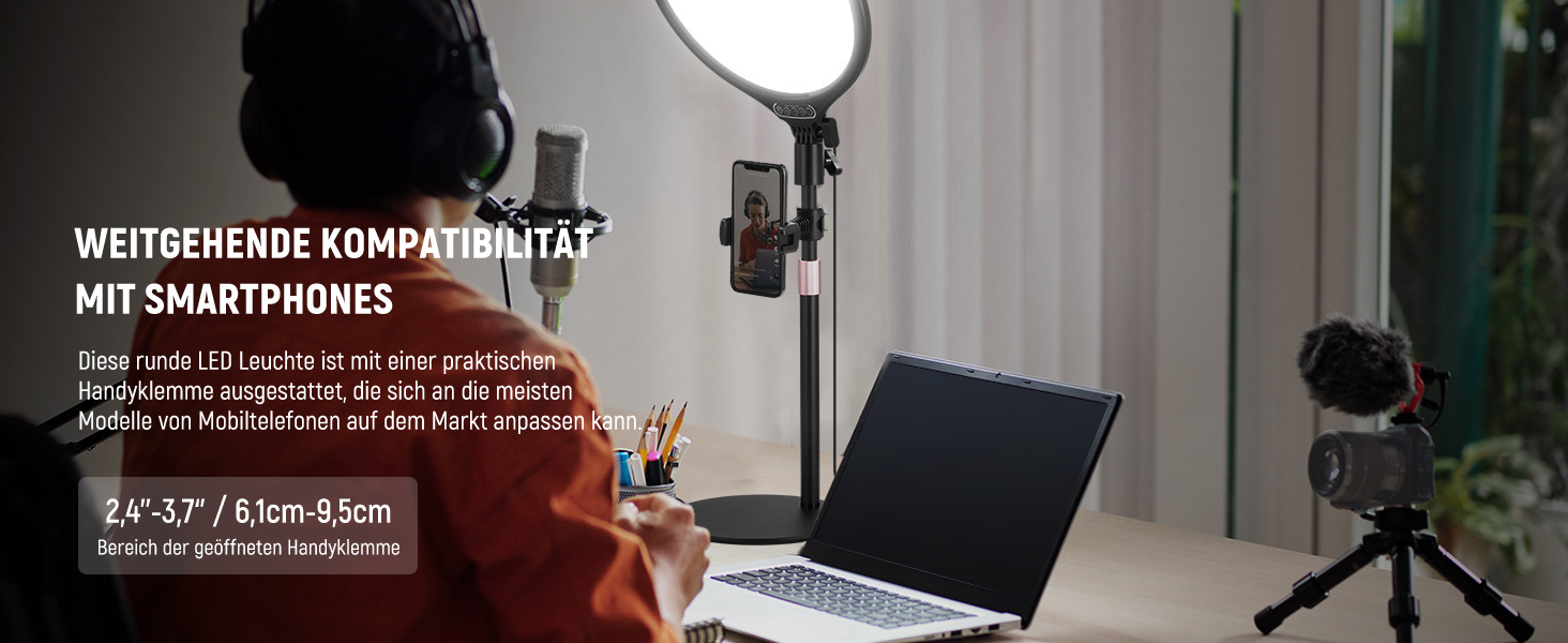 NEEWER кільцева лампа 10.5' з тримачем для телефону, штативом, таймером, 15W, диммування, LED, для iPhone, зйомка, стрімінг, ноутбук, веб-камера, відеоконференції, USB, R10