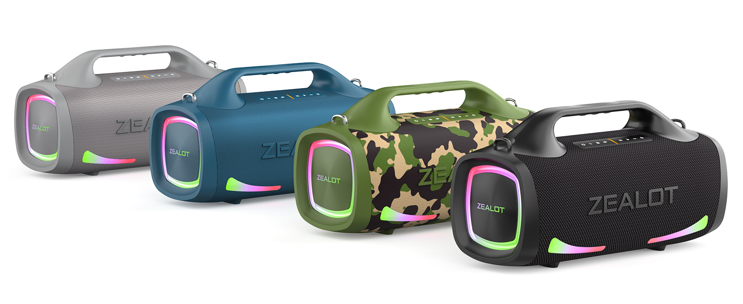 ZEALOT Bluetooth колонка 100W, XBass, Bluetooth 5.2, USB-C, 24000mAh, IPX6 водонепроникна, для кемпінгу, пляжу, басейну, саду - Чорна
