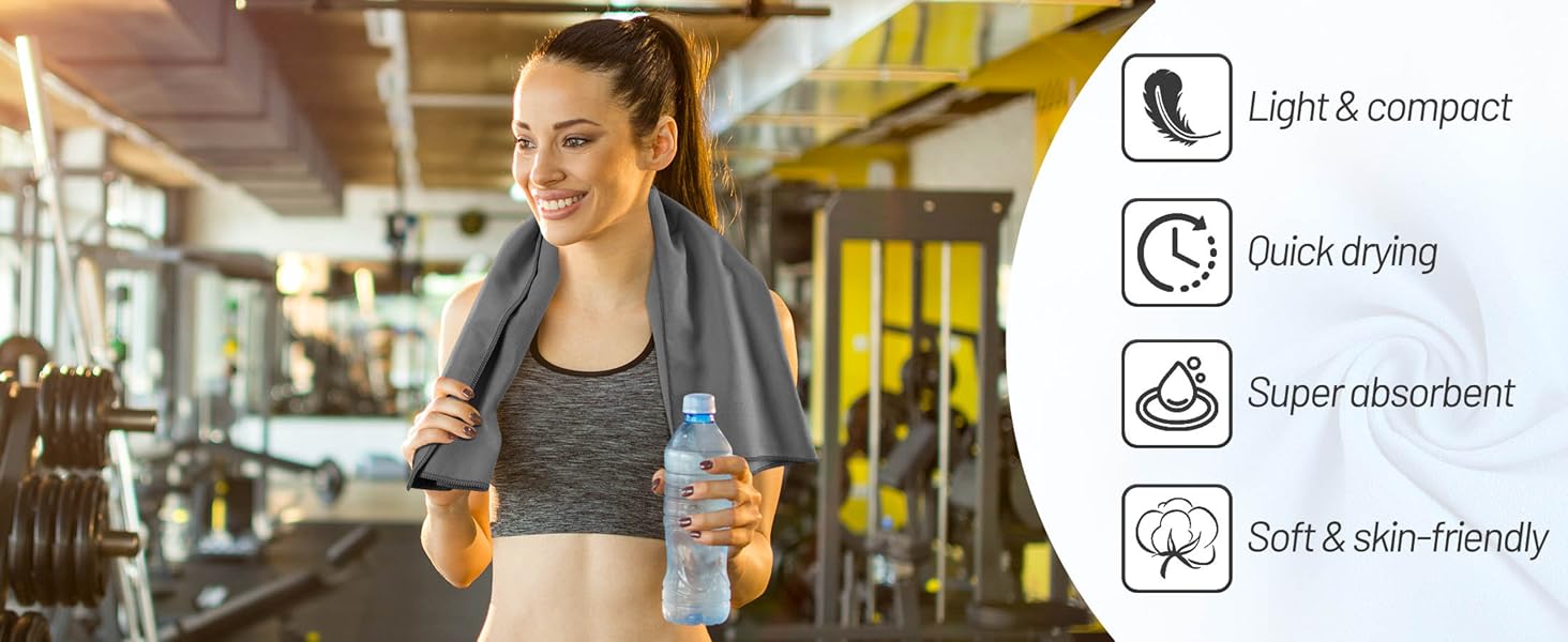 Набір рушників з мікрофібри GZXYA (3 шт.): великий (180x60 см) + 2 маленькі (80x40 см). Швидковисихаючі рушники для спорту та відпочинку. Темно-сірий колір.