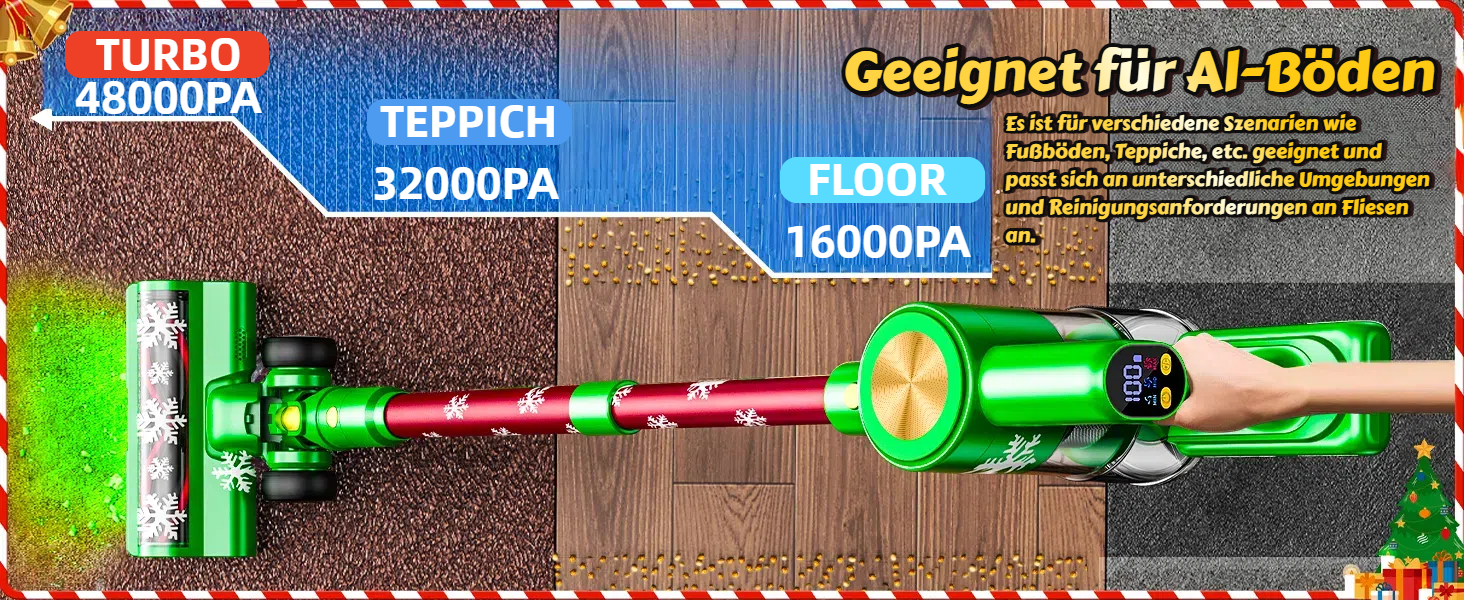 Бездротовий акумуляторний пилосос 48KPa/500W/55хв з LED-дисплеєм та зарядною станцією, для прибирання шерсті тварин, килимів, твердих поверхонь та авто, колір: зелений