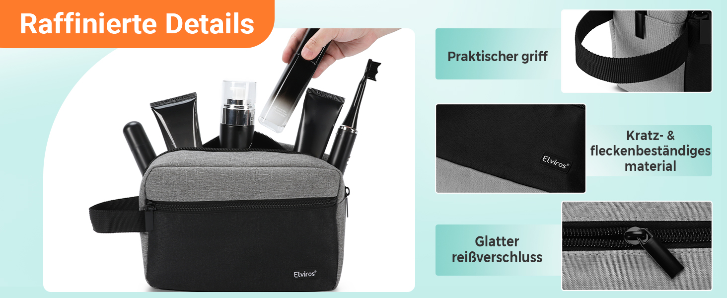 Чоловіча дорожня туалетна косметичка, водонепроникна, з кишенею для гоління та ручкою, органайзер для косметики, спортзал, душ, ванна кімната, подарунок для чоловіків, чорно-сіра