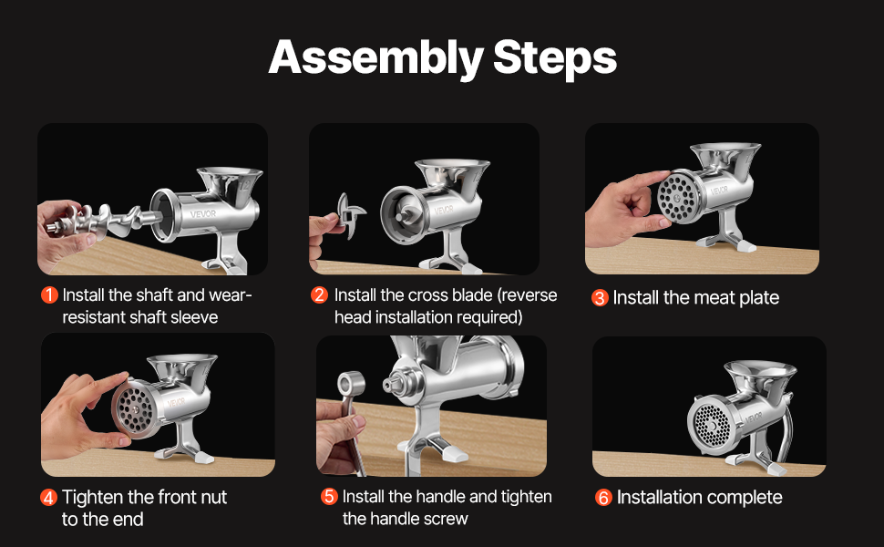 М'ясорубка ручна VEVOR з нержавіючої сталі, з присоскою та насадками для ковбас (38 см)