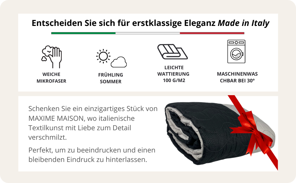 Тagesdecke 240x260 см Чорний/Сірий: двостороння постільна ковдра для дволіжка, стегане покривало з мікрофібри, Made in Italy