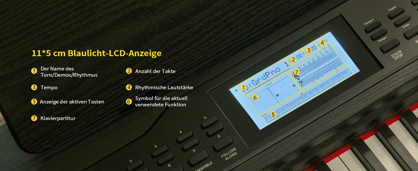 Цифрове піаніно Donner DDP-95 для початківців з 88 важними клавішами, підключення Bluetooth, LCD дисплеєм 11*5 см, 610 тембрів, 600 ритмів, 3 навчальні режими, чорний колір