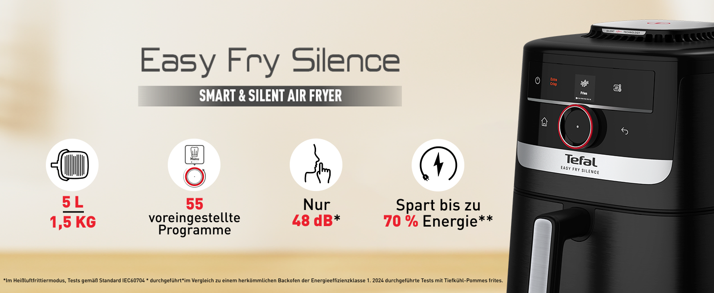 Фритюрниця Tefal Easy Fry Silence 7л з технологією Silent, 10 програм, біла (EY8421E0)