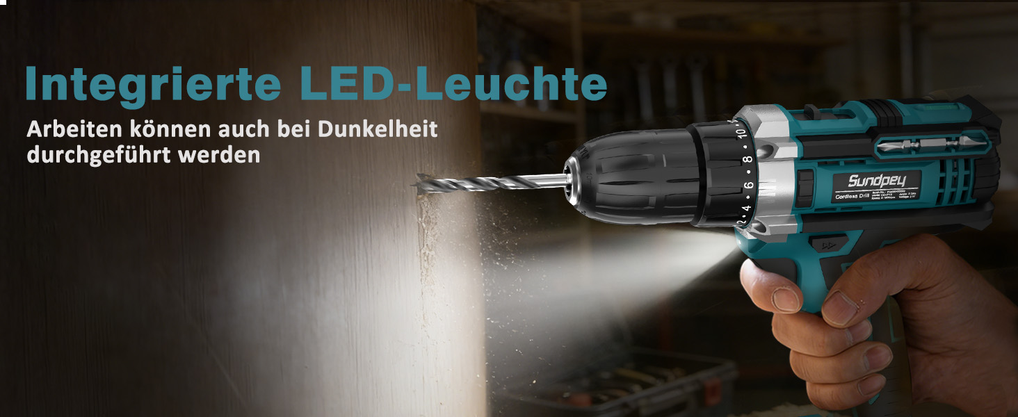 Акумуляторний шуруповерт Sundpey Set з 2 акумуляторами 2.0Ah, 21V, 1500 об/хв, 45Nm, 18+1 режим, LED-підсвічування, для ремонту та DIY