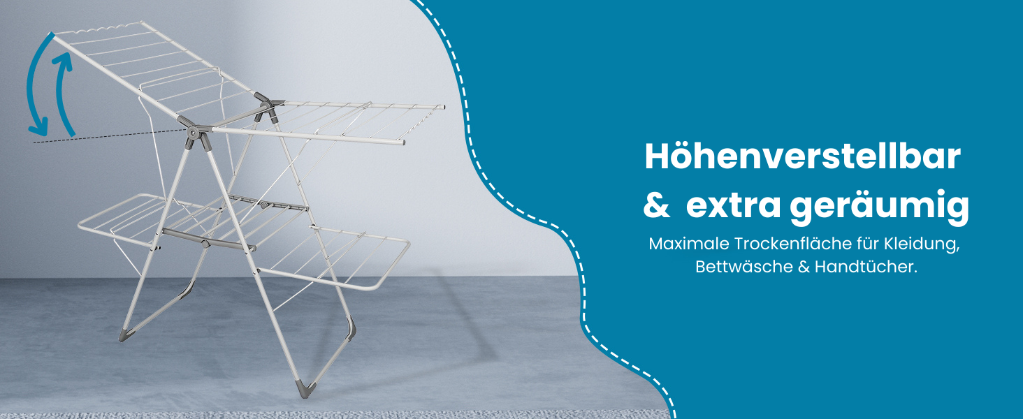 Розкладна сушарка для білизни Allyson, двоярусна, регульована по висоті, складна, вологостійка, з нержавіючої сталі, 20 метрів сушильної поверхні для дому та вулиці