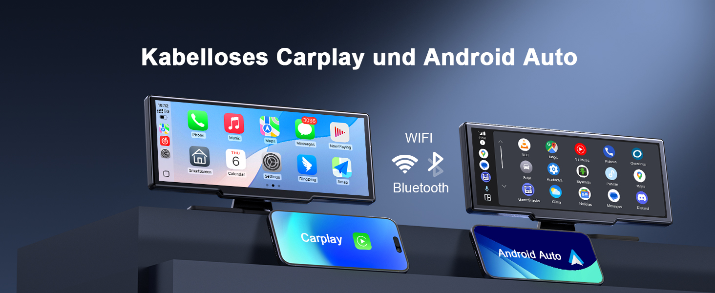Бездротовий 8,1'' CarPlay дисплей Avylet з IPS-екраном, IP67 камерою заднього виду, GPS-навігацією, Bluetooth 5.0, Mirror Link, FM/AUX, для Android Auto та Apple CarPlay
