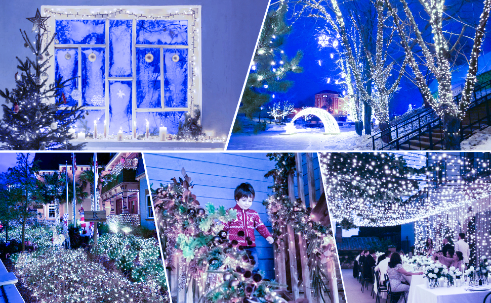 Сонячна гірлянда для зовнішнього використання, 12м, 120 LED, холодне біле світло, 8 режимів. Підходить для декору саду, двору, тераси, весіль. Вологостійка.