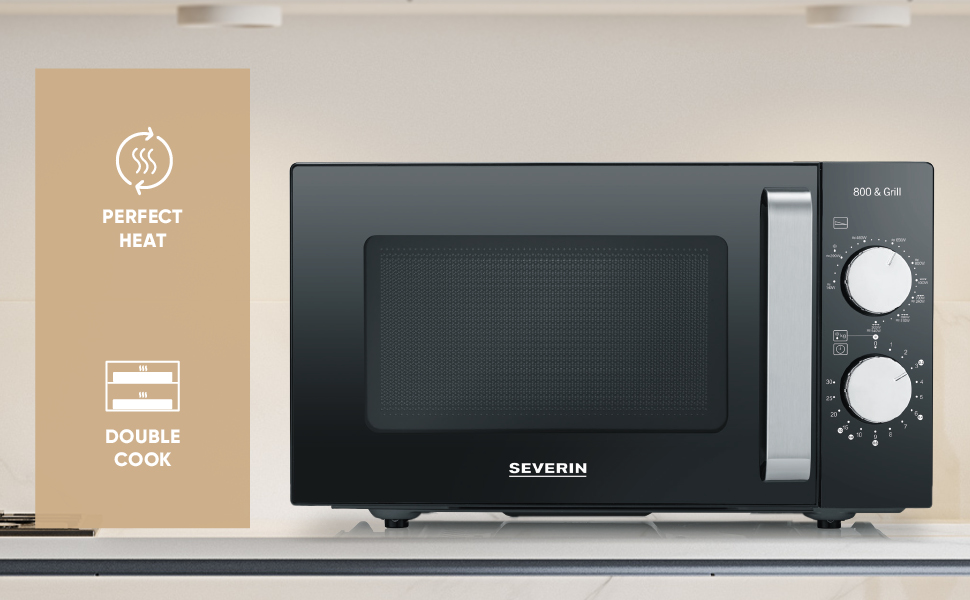 Мікрохвильова піч Severin 2-в-1 з грилем, 20 л, чорна, MW 7762. Функція гриля, плоский скляний стіл, XXL-об'єм для прямокутного посуду, легке очищення.