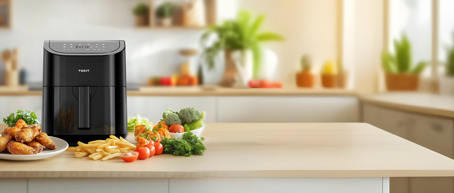 Фритюрниця TOKIT з подвійним зондом, 2800 Вт, 10 л, 12 програм, з вікном, без олії, 2 ящики, LED-touchscreen, 90% менше жиру