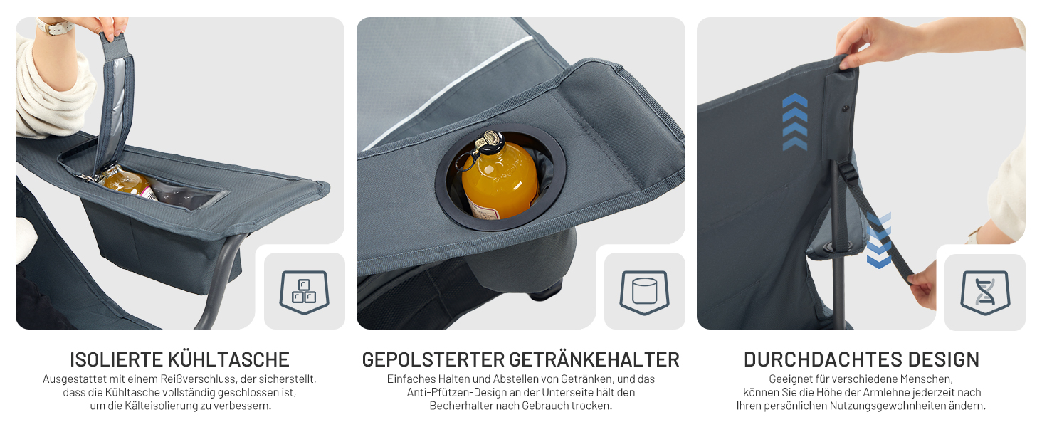 Кампінговий стілець розкладний Timber Ridge 2 шт, 200 кг, сірий, з ізольованою сумкою-холодильником, 63 см ширина сидіння - зручний для кемпінгу, риболовлі, саду