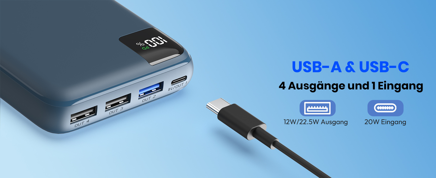 Power Bank SOARAISE 27000mAh з LED-дисплеєм: зарядний акумулятор для телефону та планшета (блакитний)