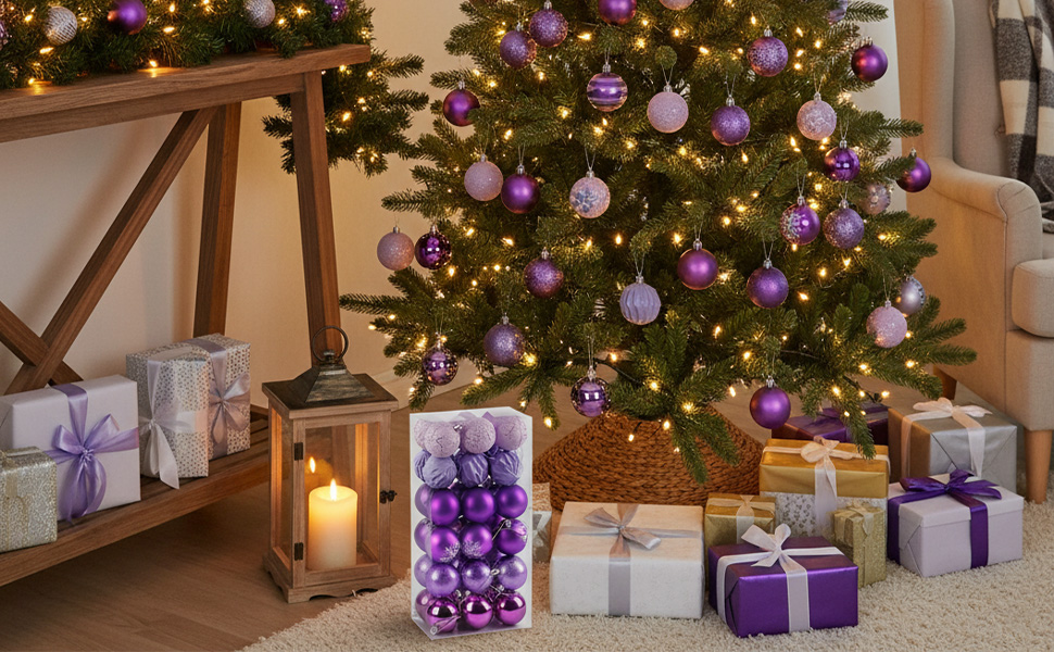 40 Штучних Різдвяних Кулі Прозорі з Кришкою, 6 см, Різдвяні Кулі з 5 Різними Дизайнами, Пластикові Кулі для Ялинки, Вікна, Внутрішнього та Зовнішнього Декору (Фіолетовий)