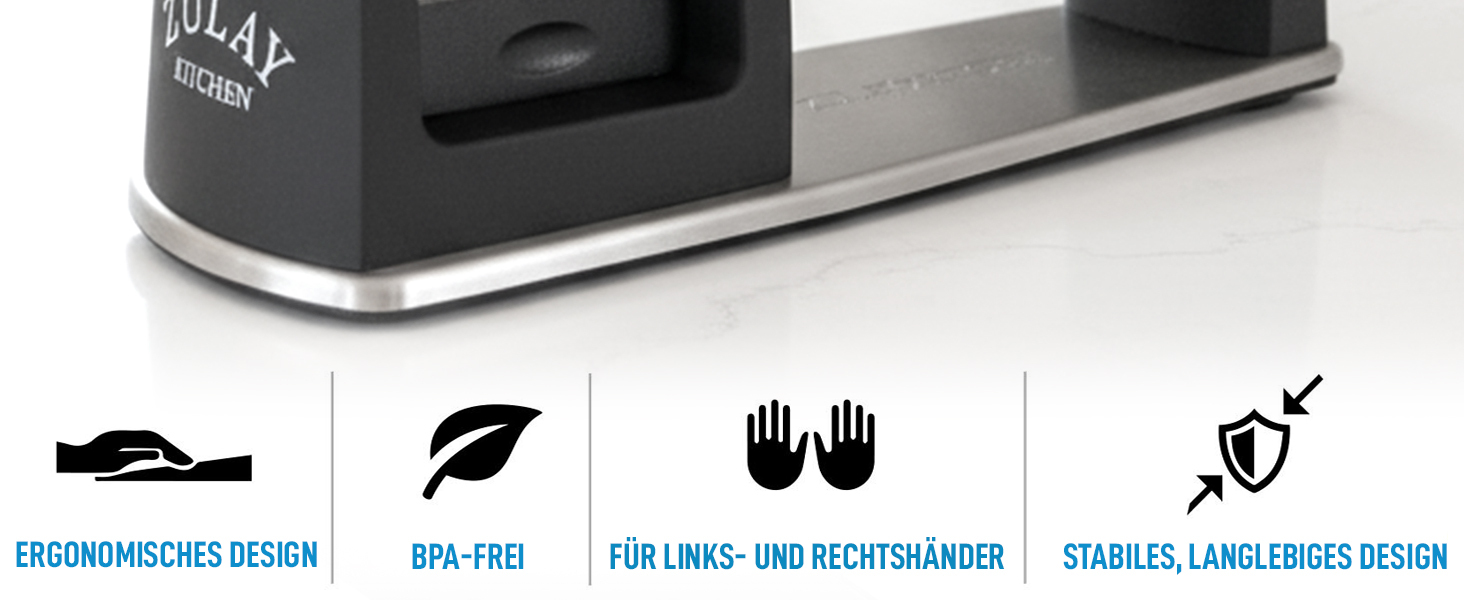 Точилка для ножів Zulay: для прямих та зубчастих лез, з кераміки та вольфраму. Ручна заточка ножів, для кухні та кишенькових ножів. 2-ступенева точилка для стільниці.