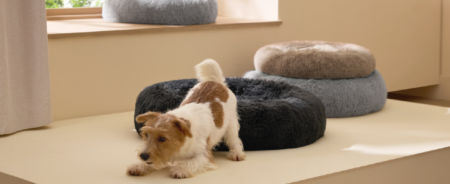 Кругле ліжко для котів та собак BEDSURE, Ø 50 см, плюшеве, кругле, темно-сіре. Підходить для котів та собак маленьких та середніх порід. Розміри: 50x50x13 см