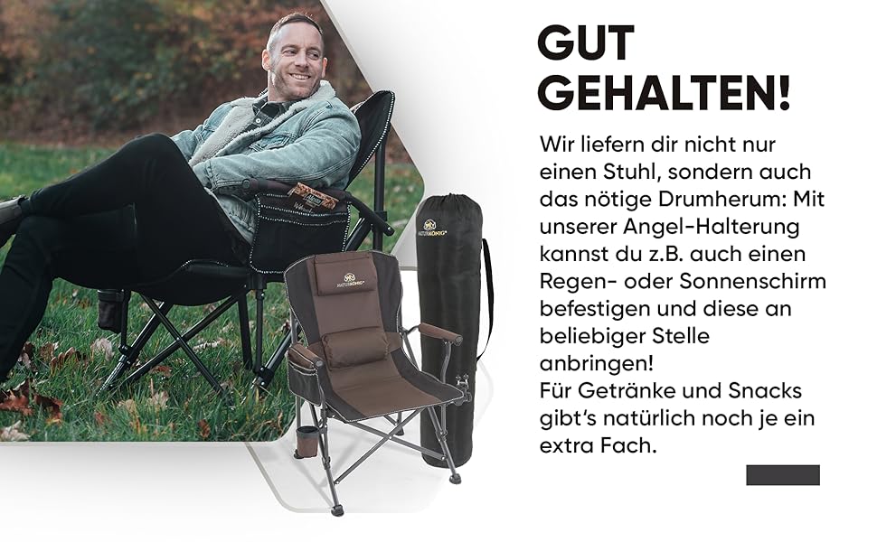 Крісло складане кемпінгове коричневе, до 160 кг, з подушкою, підсклянником та сумкою для перенесення - для риболовлі, пляжу, відпочинку