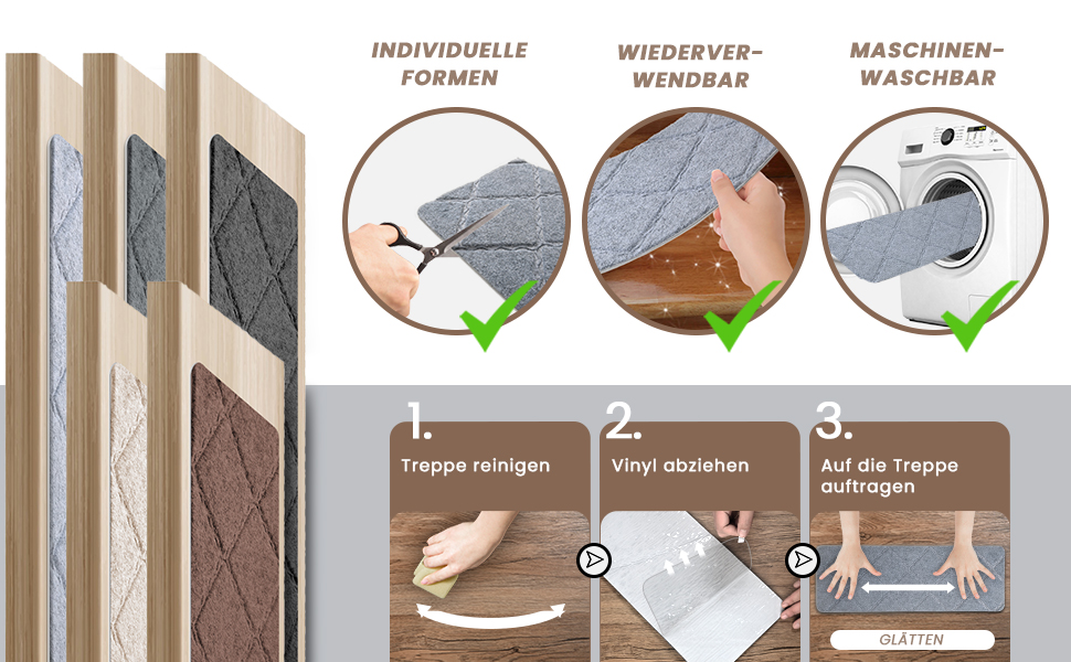 Килимок на сходи, 15 шт., самоклеючий, антиковзкий, для дому, можна різати, багаторазовий, захист від ковзання для дітей, домашніх тварин та літніх людей (55х19 см) (65х20 см, сірий)