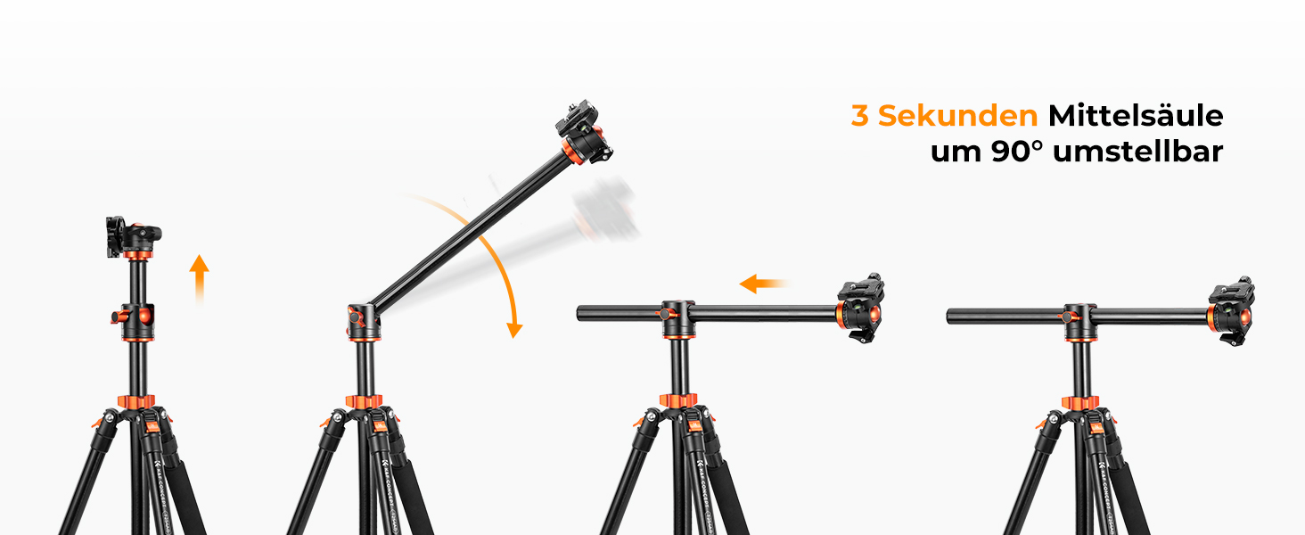 Штатив K&F Concept 238CM з подовженою центральною колоною, 360° панорамний штатив для камери, з сумкою та швидкознімною платформою, до 10 кг