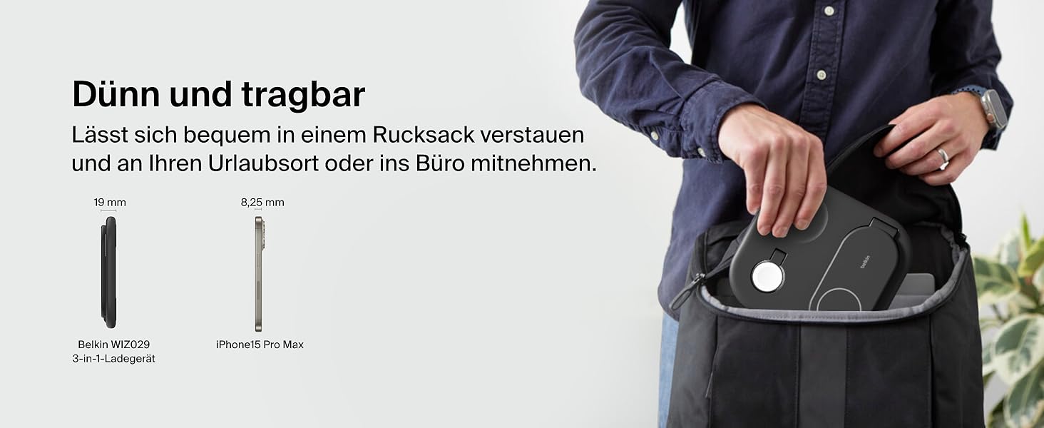 Зарядний пристрій Belkin BoostCharge 3-в-1 з підтримкою MagSafe Qi2, 15 Вт, складаний підставка для iPhone, Apple Watch, AirPods, з адаптером живлення – Чорний