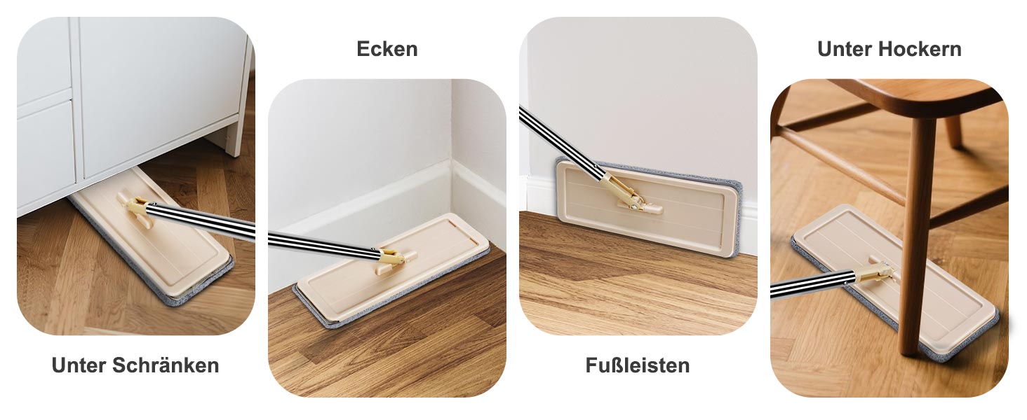 Набір для миття підлоги з відром, Masthome: компактний моп з відром та вичавкою, 3 мікрофібрових насадок, нержавіюча сталь, 2-в-1, для дерев'яних, плиткових та мармурових підлог, бежевий, 2.9л