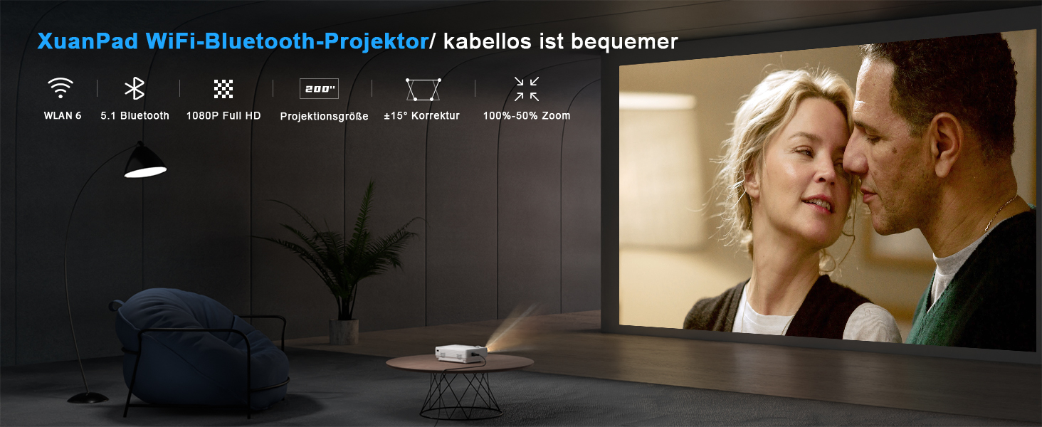 Міні проектор XuanPad A-24000L: WiFi, Bluetooth, 1080P, Підтримка HDMI, USB, AV, для iPhone/Android