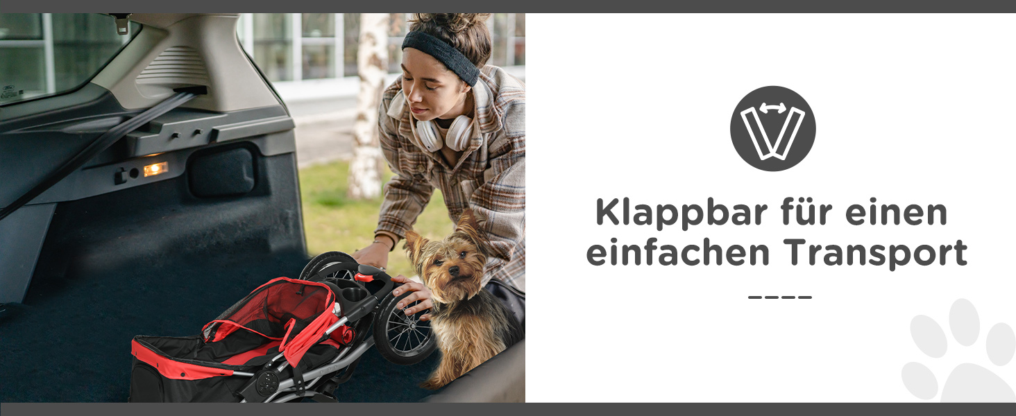 PawHut Складаний візок для собак і котів до 10 кг, червоний