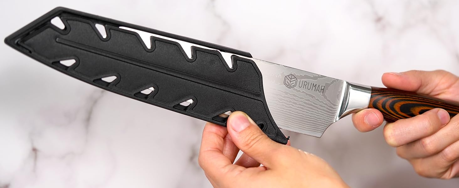 Японський ніж Kiritsuke від URUMAH: професійний ніж шеф-кухаря з високоякісної сталі 7CR17MoV з дерев'яною ручкою. У подарунковій коробці з захистом леза.