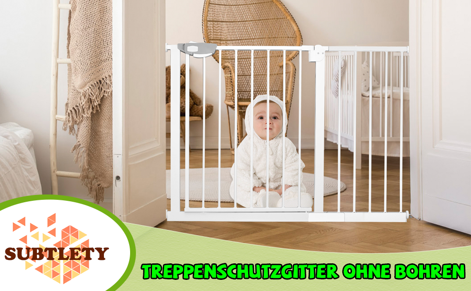 Захист для сходів SUBTLETY без свердління: сітка для дітей, собак, безпечне огородження для дитячих кімнат (ABS-пластик, сталь, білий, 95-105 см)