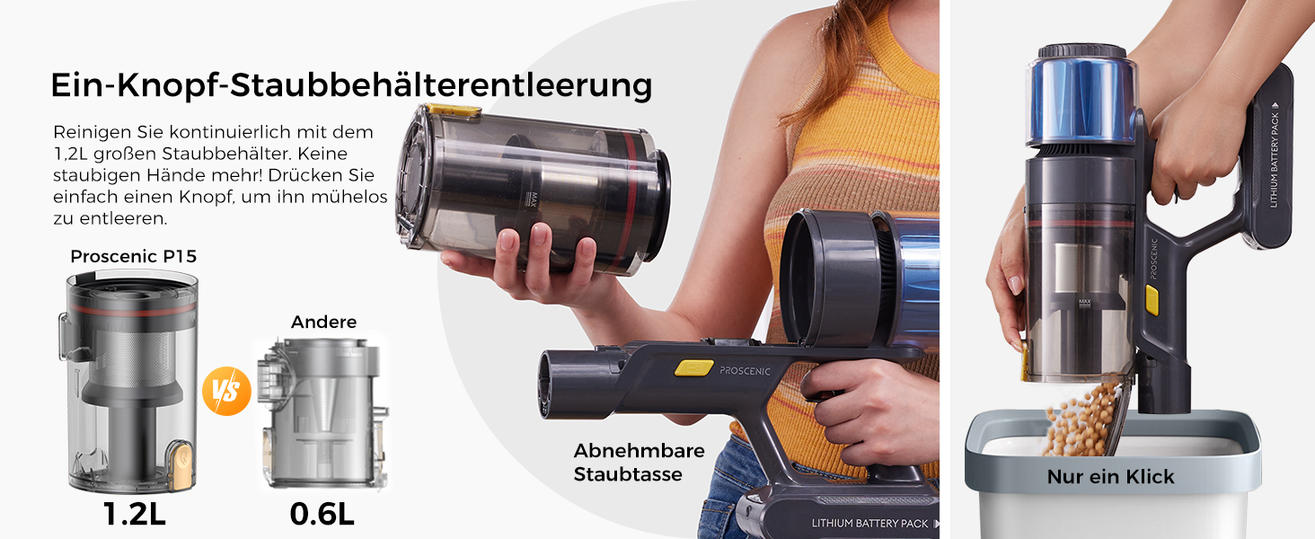 Бездротовий пилосос Proscenic P15: 55KPa, 580W, 70 хв, LED дисплей, антизаплутана щітка, фільтр GreenEye, для твердих поверхонь, килимів, шерсті тварин, авто