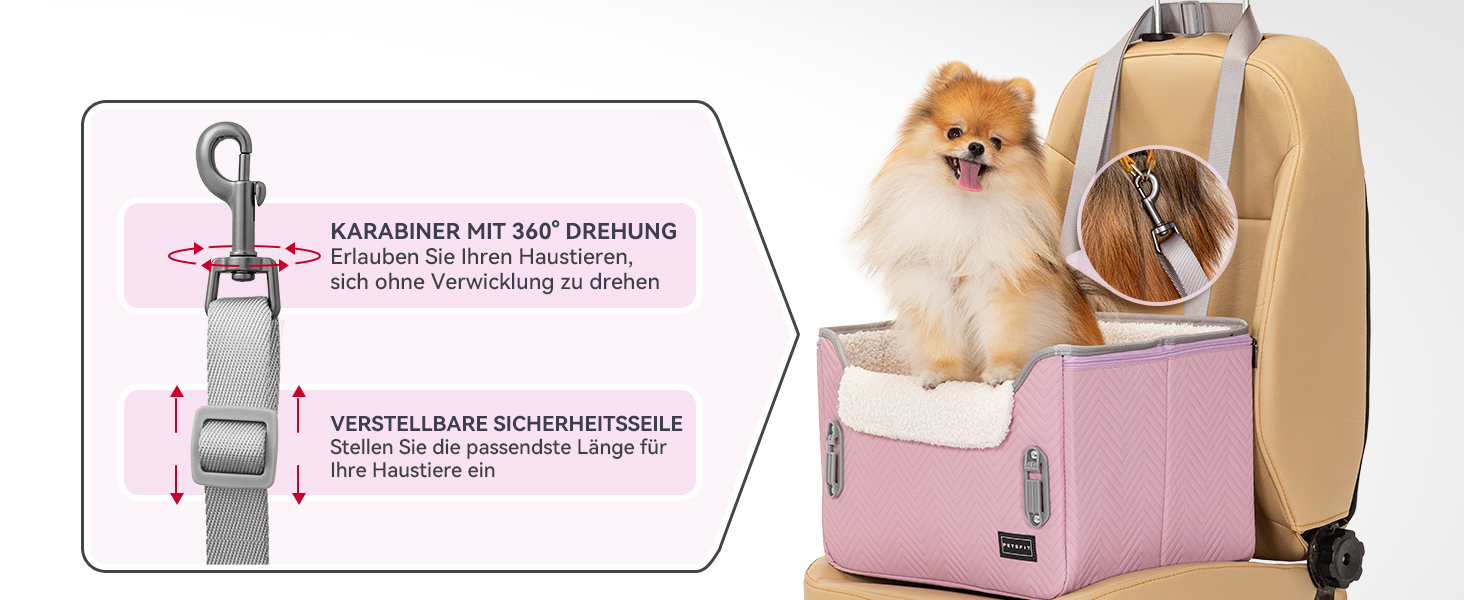 Автомобільний лежак для собак Petsfit - зручний та безпечний крісло-кошик для маленьких собак з кріпленням для ременя безпеки та знімним м'яким подушечкою (рожевий/сірий)