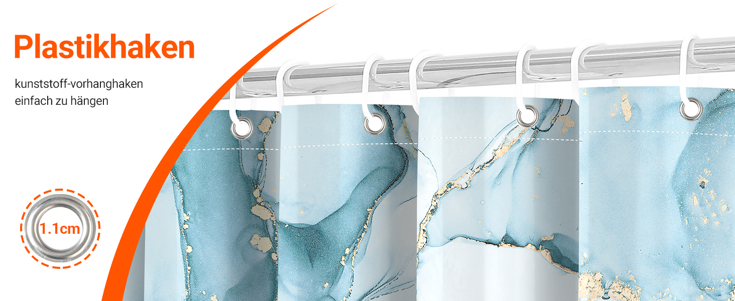 Штора для ванної кімнати 180x200 см, антигрибкова, водовідштовхувальна, поліестер, з кільцями (Світло-блакитний мармур)