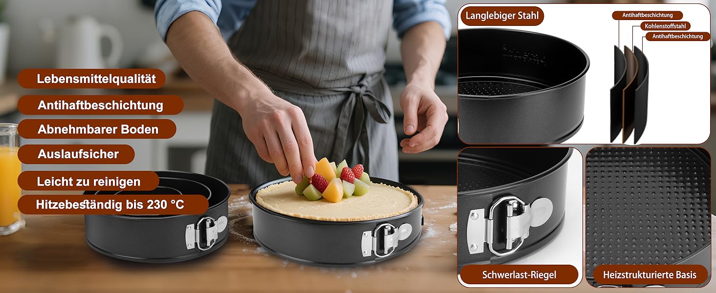 Набір форм для випічки isheTao Springform (4 шт.) - діаметр 11/18/23/26 см, знімний дно, антипригарне покриття, для пирогів, кексів, піци та кішів, з вуглецевої сталі