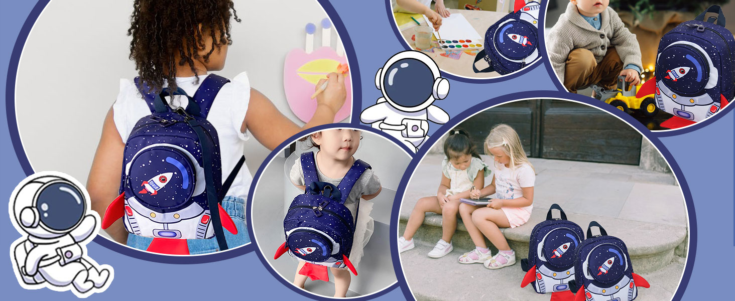 Дитячий рюкзак для садка та школи Kinderrucksack, темно-синій, з поворотком, для дітей 1-3 років, форма ракети