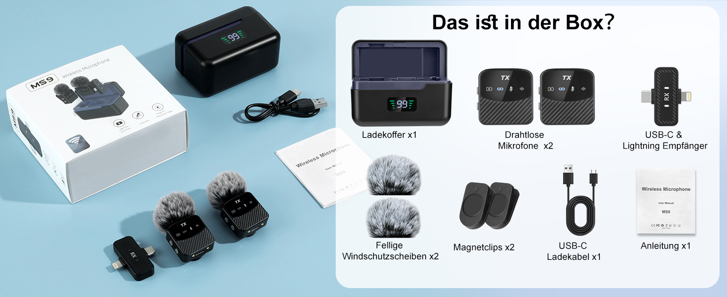 Мікрофон-петличка для iPhone/iPad/Android, бездротовий, з шумозаглушенням, 25 годин роботи, для відео, блогів, YouTube, TikTok, Live-Stream