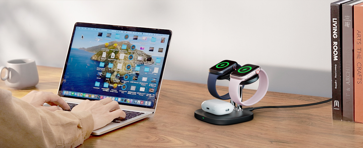 Зарядний пристрій SwanScout для Apple Watch 10/Ultra/9/8/7/6 та AirPods Pro (704A, 3.3W, чорний)