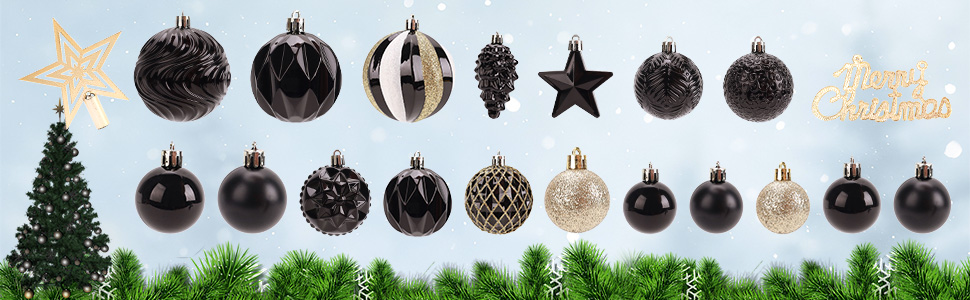 40 шт. прозорих новорічних кулі з кришкою, 6 см, прикраси для ялинки, вікна, інтер'єру та екстер'єру, чорний + золотий (різні дизайни)