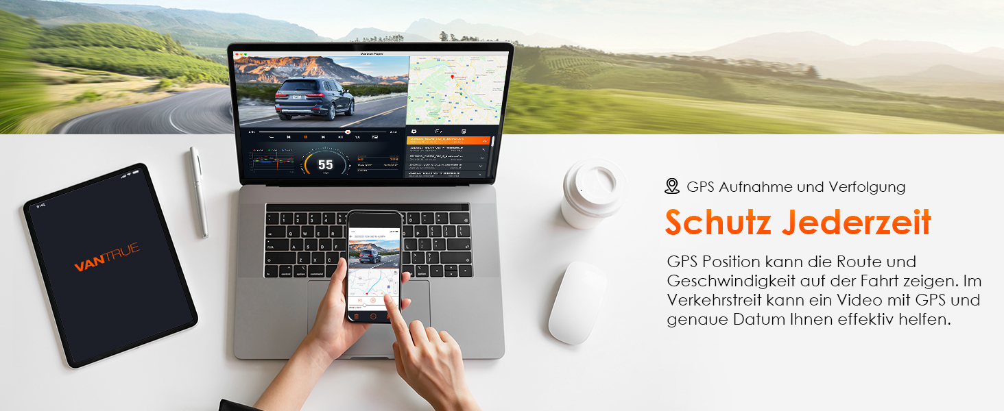 Автомобільний відеореєстратор VANTRUE E1 2.7K Wi-Fi GPS, 2.5K 1440P/60FPS, керування голосом та пультом, нічне бачення HDR, паркувальний режим 24/7, кут 160°, до 512ГБ