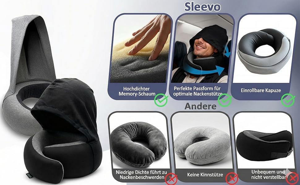 Подушка для шиї з капюшоном та піною з пам'яті -