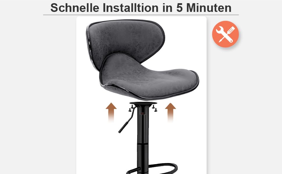 Alpha Adjustable Height Bar Stools 2-Pack - Swivel PU Leather Kitchen Bar Chairs with Footrest - 160KG Capacity (Brown)