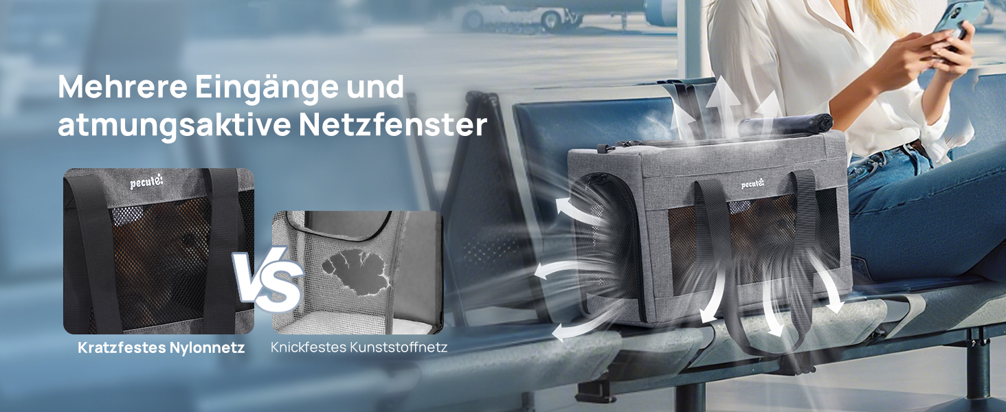 Транспортна сумка для котів Pecute Katzentasche: міцна переноска для домашніх тварин, легка, складана, для котів та маленьких собак, ідеальна для подорожей та до ветеринара, до 4 кг (44 x 23 x 30 см, темно-сірий)