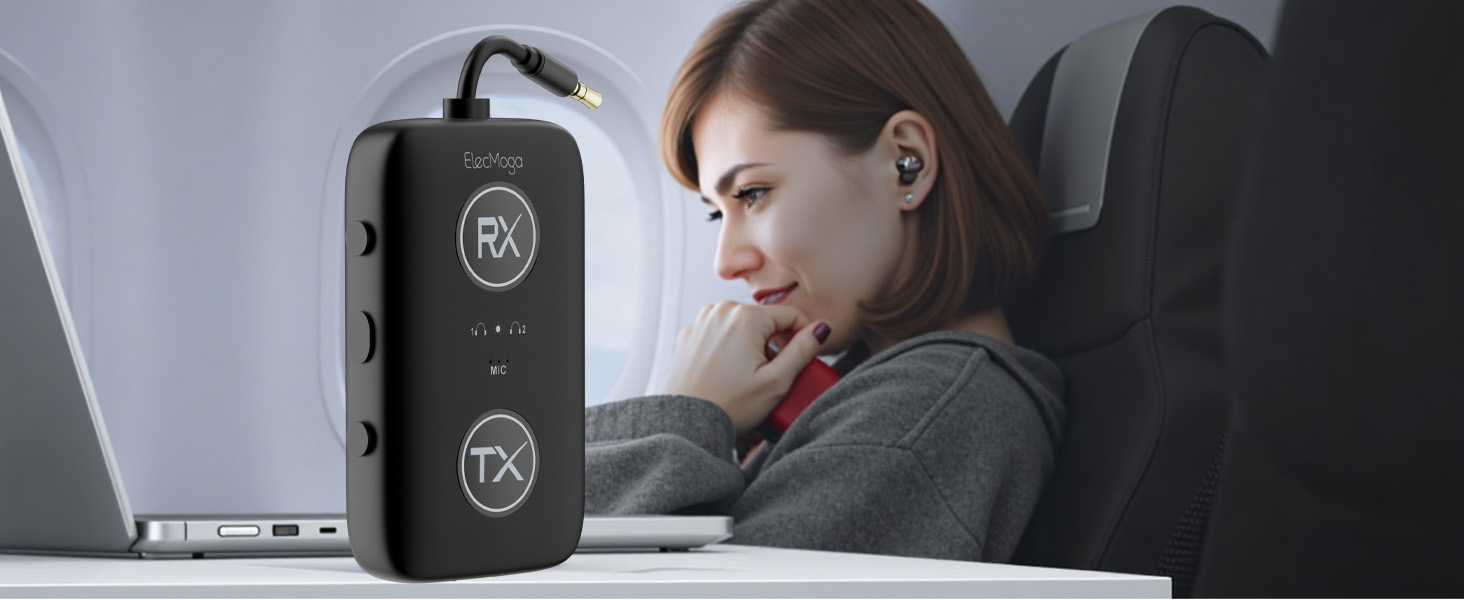 Bluetooth 5.4 адаптер ElecMoga 2-в-1: передавач та приймач, підтримка 2 пристроїв, для авто, телевізора, навушників