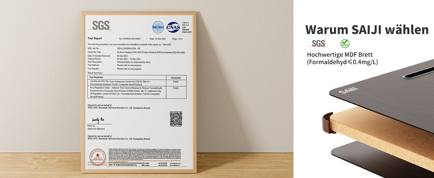 SAIJI Розкладний столик для ноутбука XXL з ящиком та підставкою для книг/телефону (65 x 49 x 30 см, чорний)