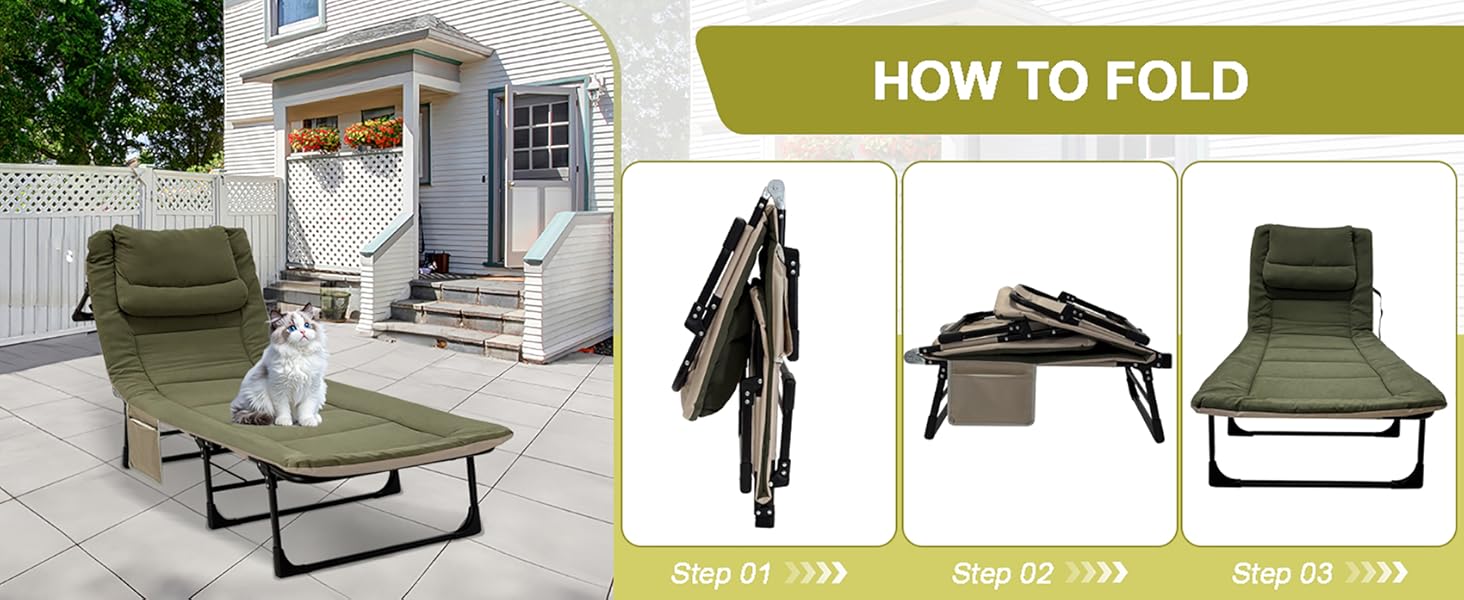 Розкладне ліжко для кемпінгу XXL - широке кемпінгове ліжко, розкладне ліжко, карпове ліжко з регульованою спинкою, ліжко для саду та відпочинку на відкритому повітрі (зелене)