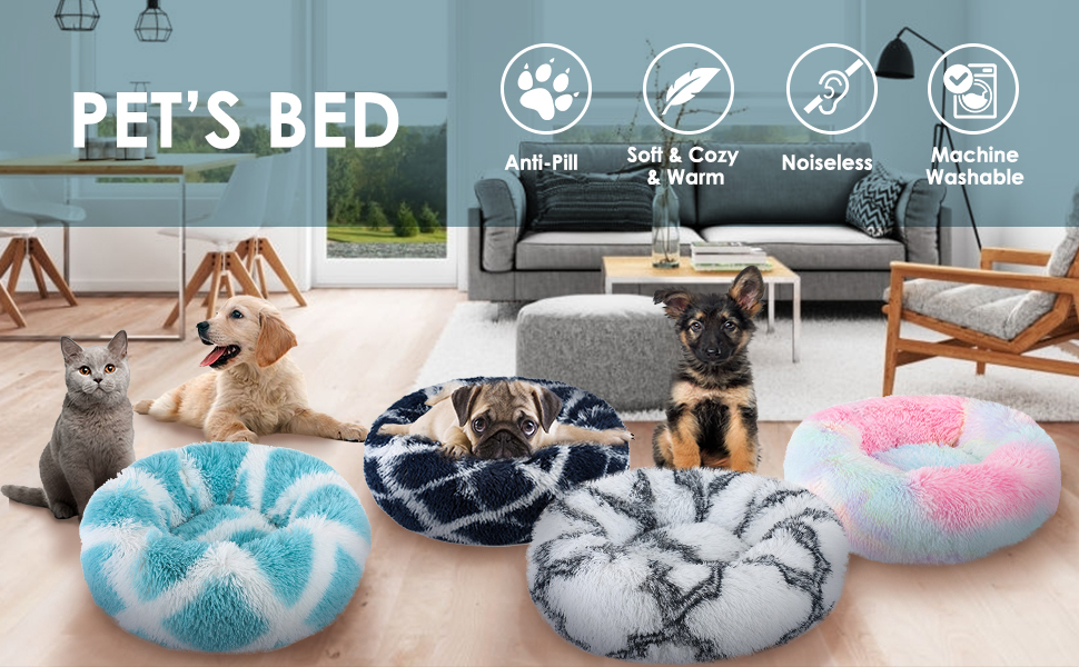 М'яке ліжко для котів та собак 50x50 см, кругла, плюшеве, з подушкою, легко миється, кольору імбиру