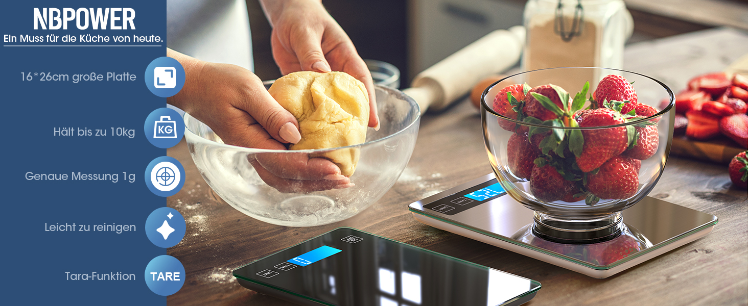 Кухонні ваги NBPOWER Digital 10 кг, електронні ваги з нержавіючої сталі, точність 1 г, сірий/сріблястий колір